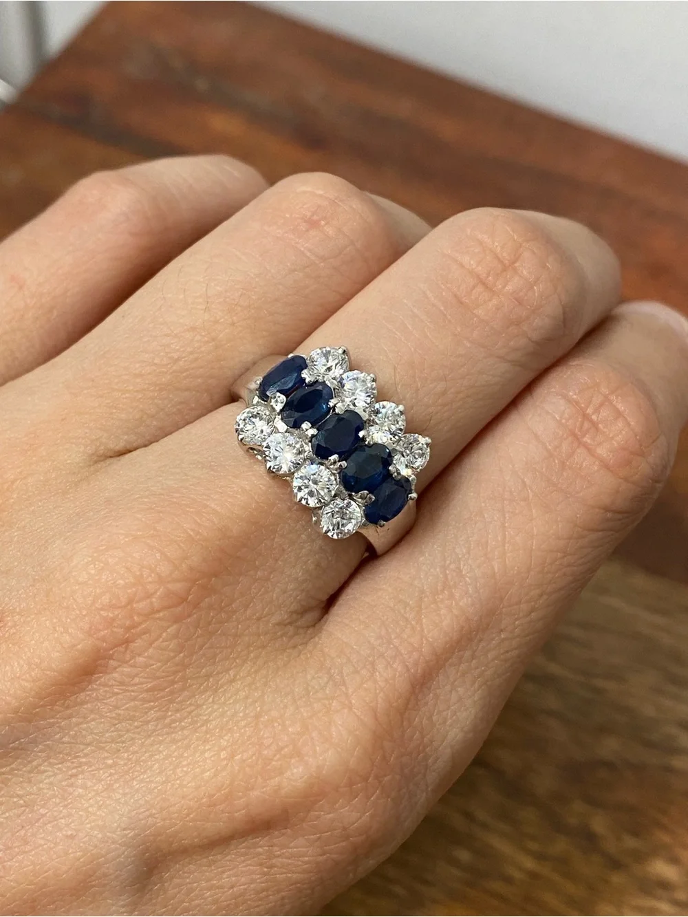 925 Sterling Silver Natural Sapphire And CZ Ring